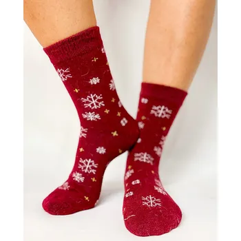 Dámské ponožky Vánoční ponožky s motivem vločky bordó, VELIKOST 35 - 38