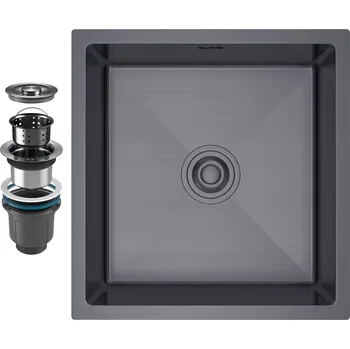 Granitový dřez Erga HD, 1-komorový ocelový dřez 470x450x210 mm, grafitová, ERG-MLS-HD4745B