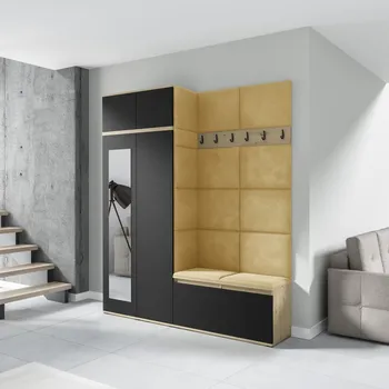 Předsíňová stěna Předsíňová stěna Emi 19 - dub Artisan/černá Barva čalounění: Žlutá - Trinity 18