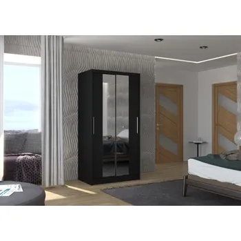 Šatní skříň Skříň s posuvnými dveřmi a zrcadlem 100 cm - Iness Barva: Černá