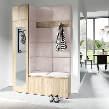 Předsíňová stěna Předsíňová stěna Emi 22 - dub Sonoma Barva čalounění: Pastelová růžová - Trinity 19