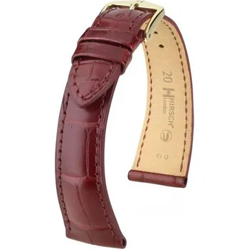 Řemínek na hodinky Řemínek Hirsch London Alligator - vínový, mat - 20 mm - M – Střední délka - 16 mm - Stříbrná + 5 let záruka a dárek ZDARMA