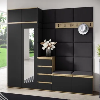 Předsíňová stěna Předsíňová stěna Emi 33 - dub Artisan/černá Barva čalounění: Černá - Trinity 16