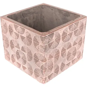 Biokrb Betonový obal na květináč Geometric rings, 14 x 11 x 14 cm, béžová