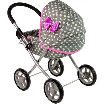 Kočárek pro panenku Kočárek pro panenku Alice šedo-růžový s hvězdami tmavy