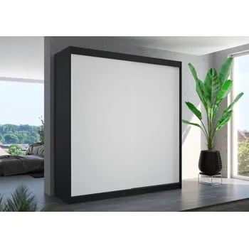 Šatní skříň Skříň s posuvnými dveřmi 200 cm - Terecia Barva: Černá/Bílá