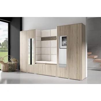 Předsíňová stěna Předsíňová stěna Emi 10 - dub Sonoma Barva čalounění: Krémová - Trinity 01