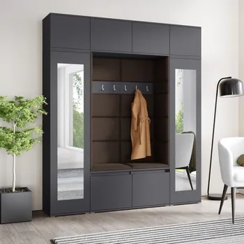 Předsíňová stěna Předsíňová stěna Emi 32 - šedá grafit Barva čalounění: Tmavě hnědá - Trinity 08