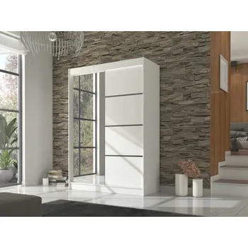 Šatní skříň Skříň s posuvnými dveřmi a zrcadlem 150 cm - Gilton Barva: Bílá