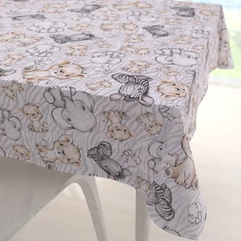 ubrus Dětský bavlněný čtvercový ubrus Sandra SA-335 Africká zvířátka na šedém zebrovaném 40x40 cm