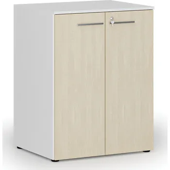 Kancelářská sestava Kancelářská skříň s dveřmi PRIMO WHITE, 2 police, 800 x 640 x 1027 mm, bílá/bříza