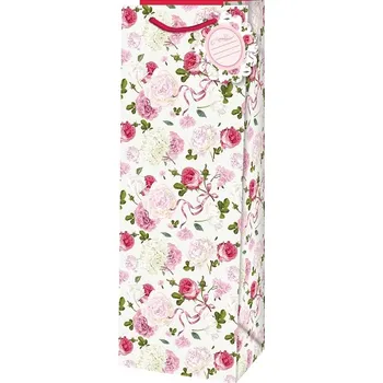 Dárková taška Taška dárková na láhev Růže růžové 12,6 x 8,9 x 36 cm