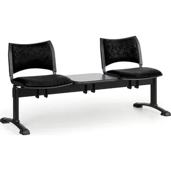 Čalouněná lavice do čekáren SMART, 2-sedák, se stolkem, černá, černé nohy