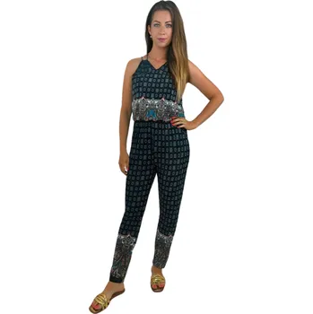 Dámské šaty NOVINKA - Dlouhý letní overal - vzorovaný tyrkysový