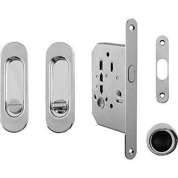 Dveřní kování Set na posuvné dveře MP oválný - WC (OC - Chrom lesklý), WC klíč, MP OC (chrom lesklý)