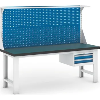 Dílenský stůl Pracovní stůl do dílny GB s nástavbou a závěsným boxem na nářadí, 2100 mm