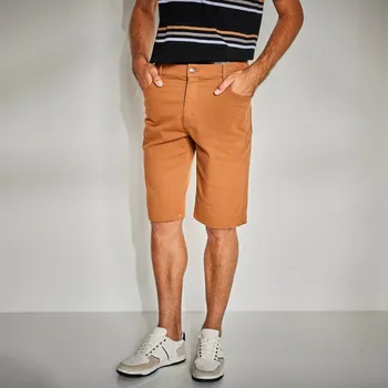 Bavlněné strečové bermudy s pružným pasem karamelová 48