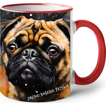 Keramický hrnek Mops, Barva Červená, Velikost 330 ml, Canvas Keramický hrnek s barevným uchem 2626