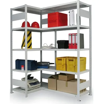 Dílenský regál META Rohový policový regál CLIP, 2500 x 1000 x 600 mm, 6 polic