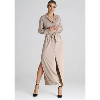 Dámské šaty Béžové košilové maxi šaty M1000 Beige Velikost: S