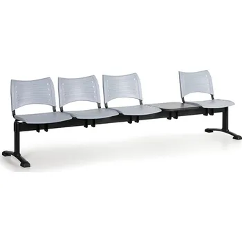 Plastová lavice do čekáren VISIO, 4-sedák, se stolkem, šedá, černé nohy