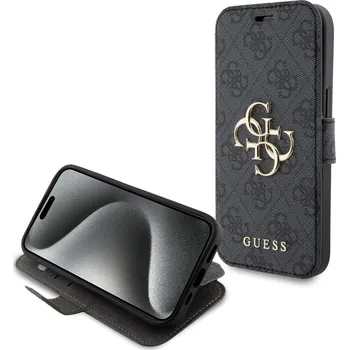 Pouzdro na mobilní telefon Guess PU Leather 4G Metal Logo Book Pouzdro pro iPhone 15 Pro Max Barva: Šedá