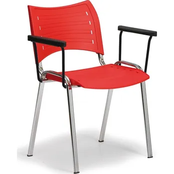 Jednací židle Plastová židle SMART - chromované nohy s područkami, červená