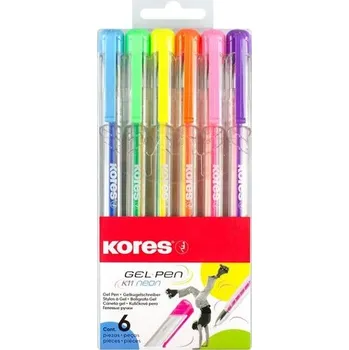Kancelář Gelový roller Kores K11, sada 6 neonových barev
