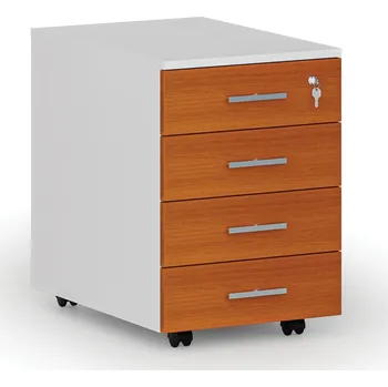 Zásuvkový kontejner Kancelářský mobilní kontejner PRIMO WHITE, 4 zásuvky, bílá/třešeň