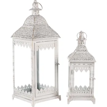 Svícen Autronic Kovová lucerna, sada 2ks. Cena za sadu. Barva bílá antik.