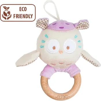ELFIKI EKO FRIENDLY MĚKOUŠCI Chrastítko s dřevěným kousátkem sovička Mia IG-0113