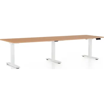 Psací stůl Výškově nastavitelný stůl OfficeTech Long, 260 x 80 cm, bílá podnož, buk