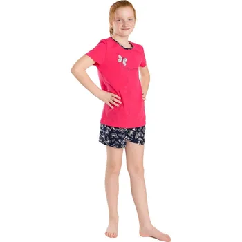 Dívčí pyžamo Dívčí letní pyžamo Betty Mode tmavě růžové s motýlky