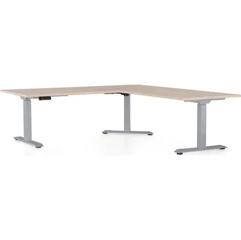 Psací stůl Výškově nastavitelný stůl OfficeTech Angle, 180 x 200 cm, šedá podnož, dub