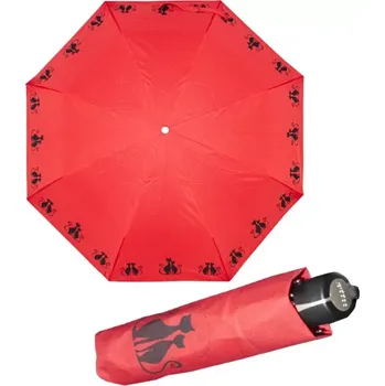 Deštník Dámský skládací deštník červený - Černé kočky (Deštníky s kočkou, kočka)