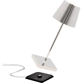 Venkovní osvětlení Zafferano Poldina mini akumulátorová lampa, vnitřní chrom lesklý - Noha – délka 10 cm, šířka 10 cm, výška 1 cm, výška stínidla na lampu 8,8 cm lesklý chrom 1 x 2,2 W LED - Doprava zdarma