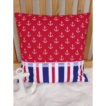 Povlak na dekorativní polštářek Povlak na polštář 40 x 40 cm – Kotvičky a námořnické pruhy | Ruční výroba z bavlny