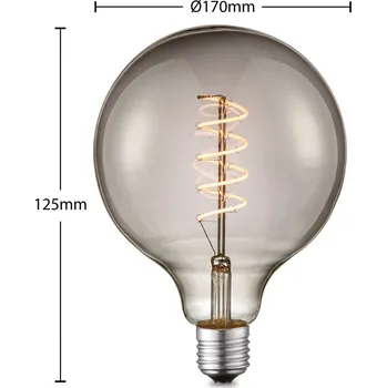 Lampička Lucande LED žárovka E27 G125 4 W kouřová 1 800 K stmívatelná