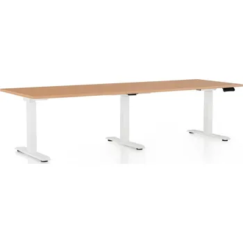 Psací stůl Výškově nastavitelný stůl OfficeTech Long, 240 x 80 cm, bílá podnož, buk