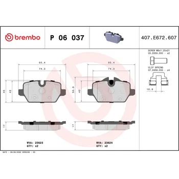 Brzdová destička Sada brzdových destiček, kotoučová brzda BREMBO P 06 037