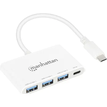 USB hub Manhattan 168434 USB 3.1 Gen 1 hub s konektorem USB C bílá