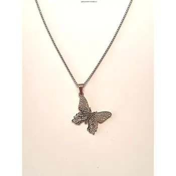 Řetízek Náhrdelník z chirurgické oceli - motýl (Ocelový motýlek na krk)