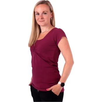 Těhotenská móda Kojící tričko Klaudie, vsadka v barvě, krátký rukáv, cyklámen M/L