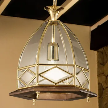 Cremasco Závěsné světlo Campana - řetěz délka 50 cm zlatá, čirá, dřevo tmavé 1 x 60 W - Doprava zdarma