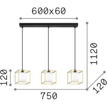 Ideallux Závěsná lampa Ideal Lux Lingotto, 3 světla, 3 klece, černá - Stříška - délka 60 cm, šířka 6 cm černá, opálově bílá 3 x 3,4 W LED - Doprava zdarma