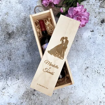 Dárková krabička Dřevia Dřevěná krabička na víno - Pro novomanžele s věnováním Dřevitá výplň ZDARMA