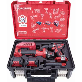 AKU set, bruska úhlová + vrtačka, 20V, 2 bat. v kufru, BRUSHLESS, ShareSYS, WORCRAFT XCUBE001