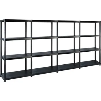 Dílenský regál vidaXL Úložný regál 4patrový černý 244 x 30,5 x 130 cm plast
