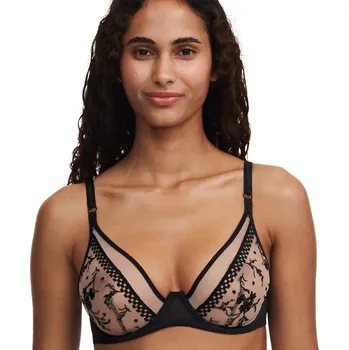 Podprsenka Blancheporte Trojúhelníková podprsenka z vyšívaného tylu Suzy, s kosticemi černá 70B