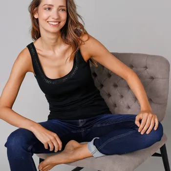 Blancheporte Sada 2 topů, z bavlny s plochým žebrováním a ažurou černá 52